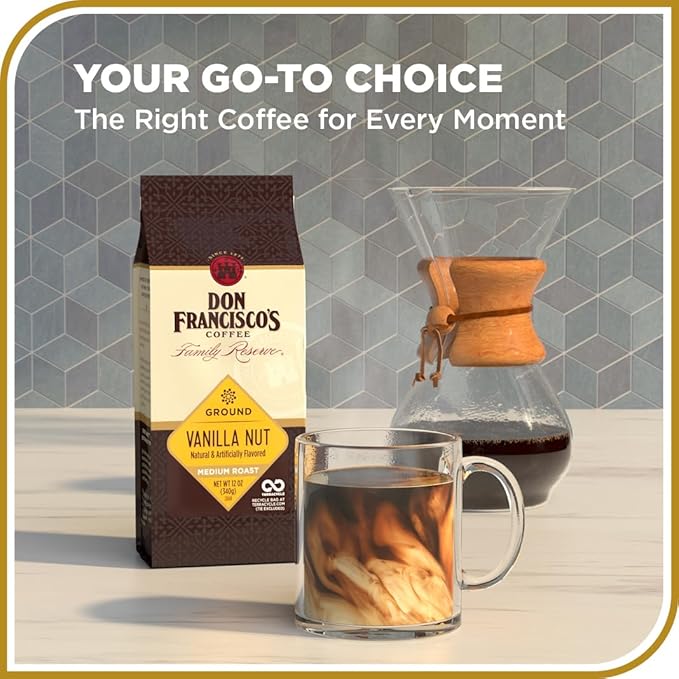 Don Francisco's Vanilla Nut Ground Coffee, Medium Roast – 100% Arabica, Flavored Coffee, 12 oz Bag