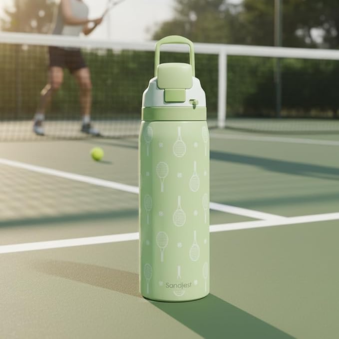 Tennis Insulated Stainless Steel Water Bottle with Straw for Sports and Travel, 32oz, Gifts for Tennis Lover Women Girls Friends Teens Birthday Christmas
