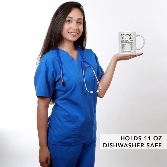 Andaz Press Funny 11oz. Ceramic Coffee Tea Mug Thank You Gift, School Nurse Nutritional Facts, 1-Pack