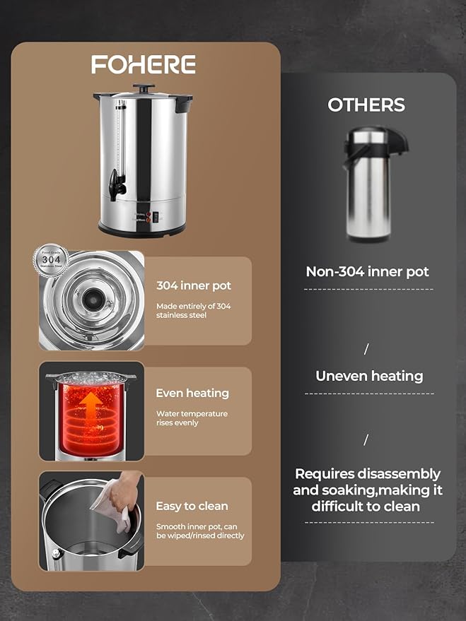 FOHERE Coffee Maker 150 Cups Commercial, Coffee Urn 15 L/3.96 Gal Electric Hot Beverage Dispenser with Dripless Faucet, 1500W Power Quick Brew, Stays Hot for Coffee & Beverage, Catering, Party