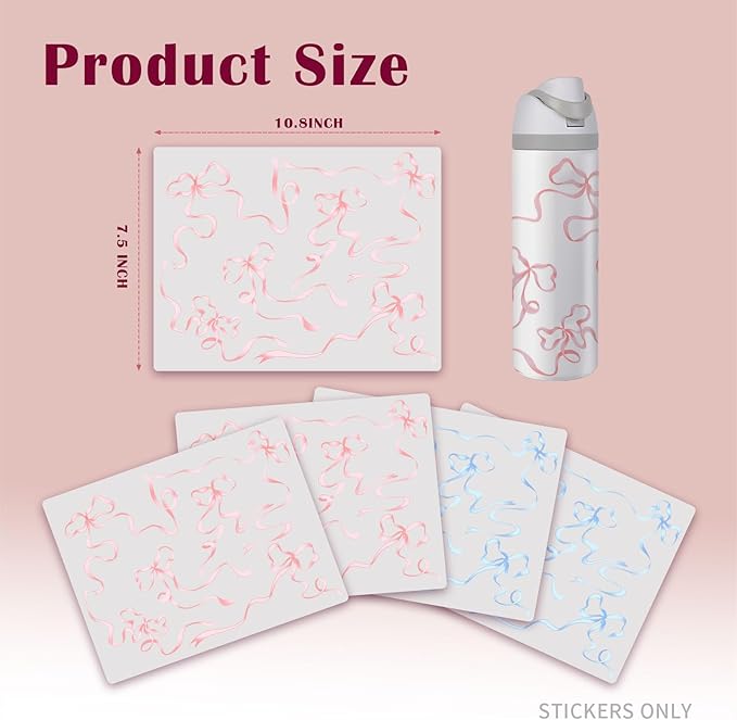 4PCS Bows Stickers for Owala Water Bottle, Stickers Waterproof Compatible with Urban Outfitters Owala Bottles, Tumbler Cup Accessories Decal Decorate (Blue Pink, 32 OZ, Bows)