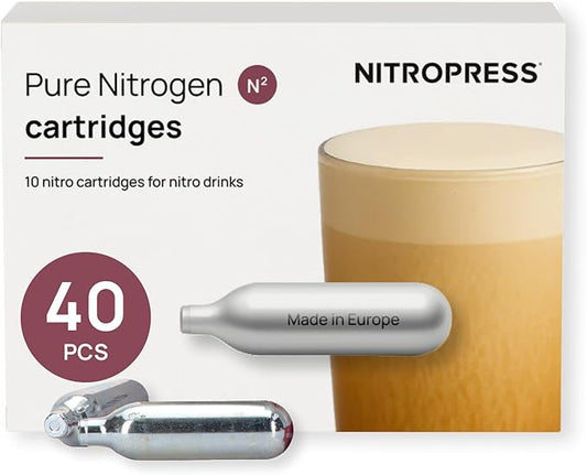 NitroPress Pure N₂ Nitrogen Cartridges - (NOT FOR WHIPPED CREAM) 10, 20, 30, 40, 360 Food-Grade Nitrogen Chargers for Nitro Cold Brew Coffee, Cocktails, Tea, Matcha | Use with Original NitroPress