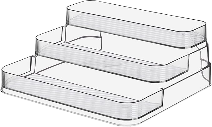 Zilphoba Acrylic Spice Rack, No Assembly Clear 3 Tier Condiment Bottle Shelf Vanity Organizer for Cabinet Kitchen Bathroom (1pcs)
