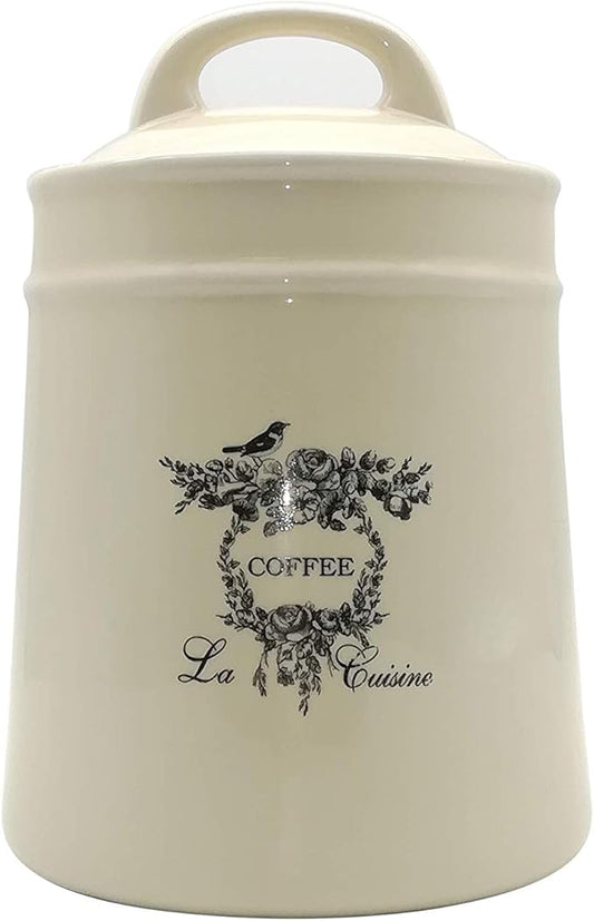 Ceramic Coffee Canister Jars,Airtight Coffee Storage Container with Handle Lid,Ceramic Food Storage Jars for Coffee Beans,Vacuum Sealed Vintage Kitchen Canisters Large,8.5 inches (Beige)