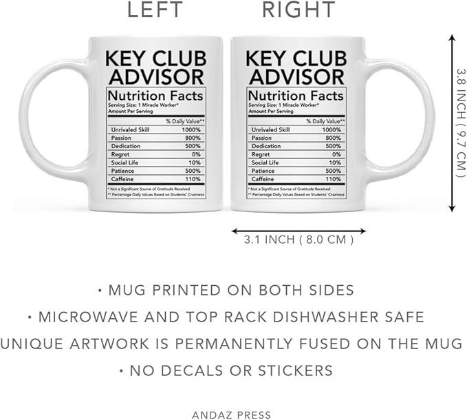 Andaz Press Funny 11oz. Ceramic Coffee Tea Mug Thank You Gift, Key Club Advisor Nutritional Facts, 1-Pack