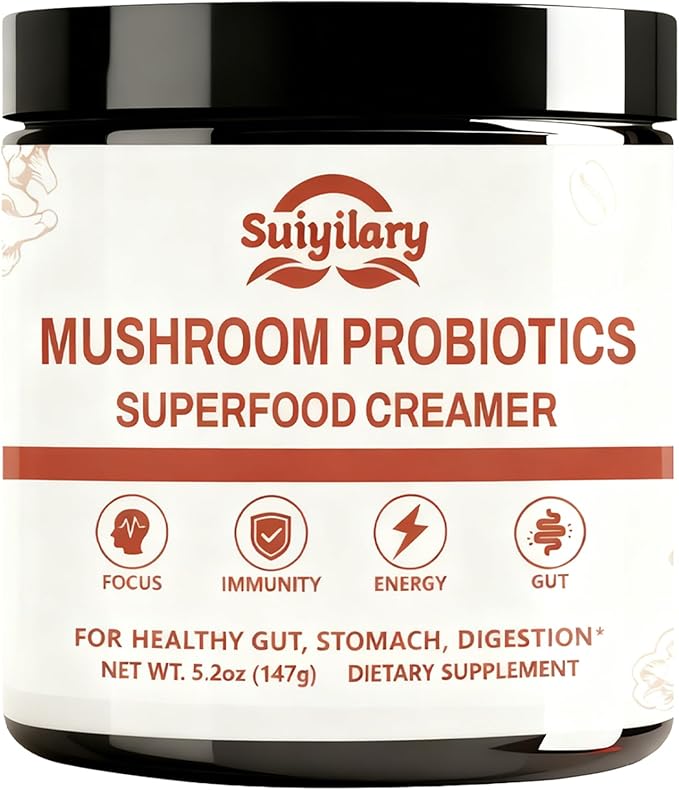 Mushroom Probiotic Coffee Creamer, 10 Mushrooms Creamer with Probiotics, Lion’s Mane, Cordyceps, Reishi, Turkey Tail, Shiitake for Gut, Digestion, Gluten Free 21 Serving