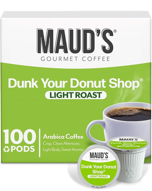 Maud's Donut Shop Coffee Pods, 100 ct, Light Roast Recyclable Single Serve Pods – 100% Arabica Coffee, Compatible with Keurig K Cups Maker