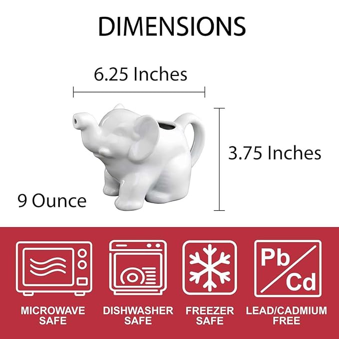 HIC Kitchen Elephant Sugar Bowl And Creamer With Handle, Fine Porcelain, For Serving Sugar, Milk, Cream, Syrup, And Sauces, 3-Piece Set