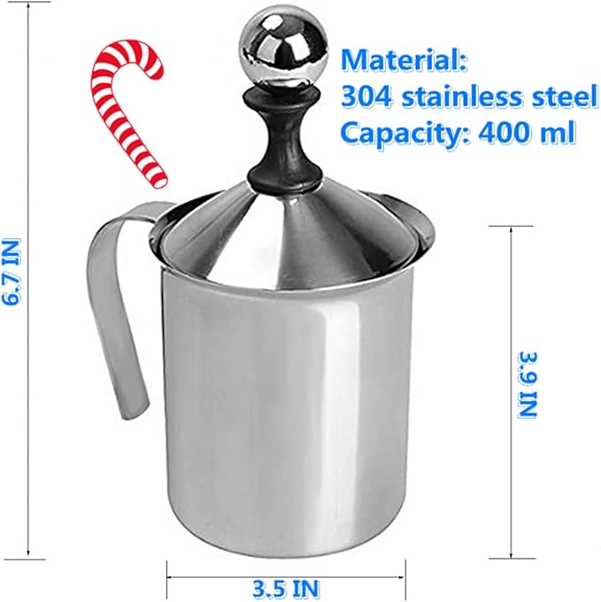 304 Stainless Steel Double-layer Manual Foamer for Milk Coffee, etc. (14 oz)