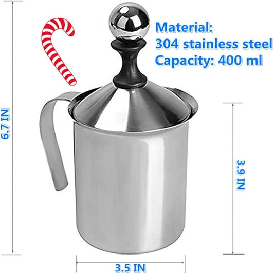 304 Stainless Steel Double-layer Manual Foamer for Milk Coffee, etc. (14 oz)