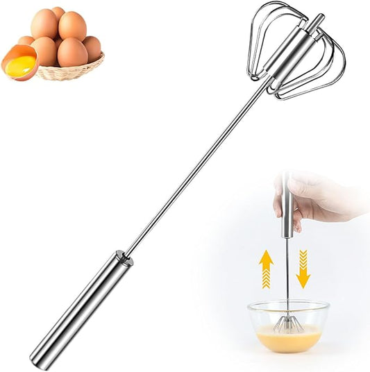 Stainless Steel Semi-Automatic Whisk, 2025 Upgraded Stainless Steel Egg Whisk Hand Push Rotary Whisk, Hand Push Mixer Stirrer Tool for Cooking Kitchen Home Egg Milk (14in)