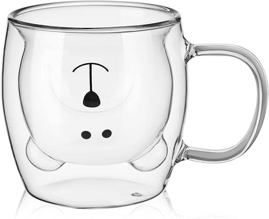Patelai Cute Bear Tea Cup Double Wall Glass Milk Coffee Bear Mug with Handle Insulated Espresso Christmas Beer Cup Cute Birthday Gift for Women Men Valentine, 250 Ml/ 8. 4 oz(White,1 Piece)