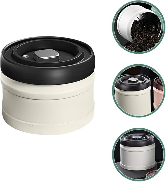 Lurrose Vacuum Spice Canister and Lidded Beans Container 750Ml White Press-Seal Airtight Grain Storage Jar for Kitchen Pantry Organization