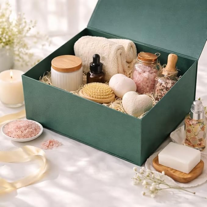 MOYEUPAC Green Gift Box,9" X 7" X 4" with Lids for Presents Magnetic Closure Gift Packagingfor Birthday, Christmas-Green with Ribbon