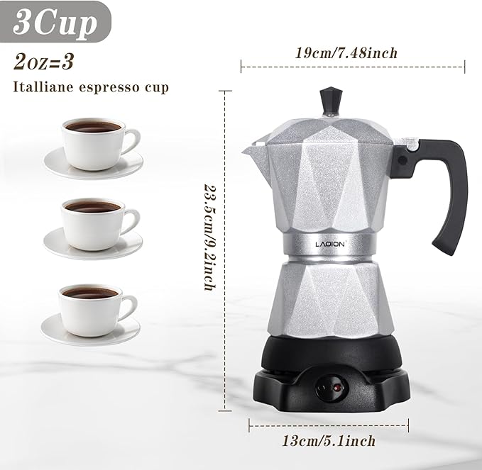 Single Serve Coffee Maker for K Cup & Ground Coffee, Electric Espresso Coffee Maker, Portable Cafeteras Electricas Modernas, Electric Moka Pot with Detachable Base & Overheat Protection (150ml)