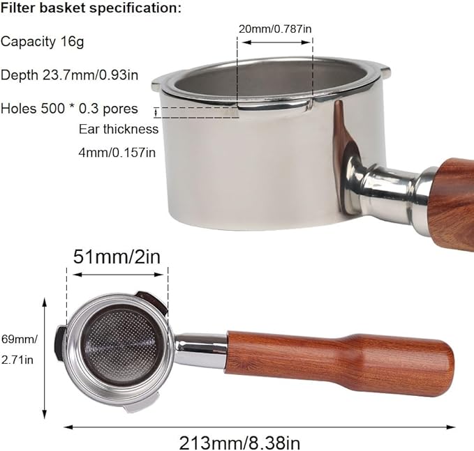 51mm Bottomless Portafilter 3 Ears Compatible with CASABREWS CM5418, 3700Essential, Mr. Coffee Espresso and Cappuccino Machine, Wirsh Espresso | Stainless Steel Filter Basket 0.3mm Pores