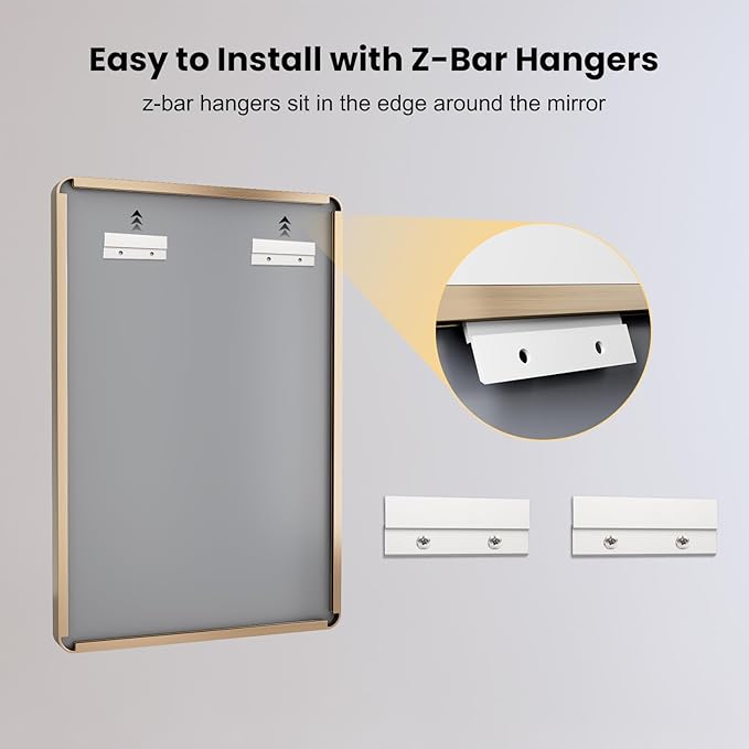 LOAAO 48”X30” Gold Bathroom Mirror, Rounded Rectangle Gold Frame Mirror, Brushed Gold Bathroom Vanity Mirror Wall-Mounted, Anti-Rust, Tempered Glass, Hangs Horizontally or Vertically