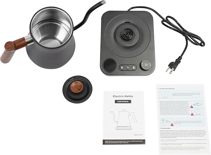 Gooseneck Electric Kettle, 1200W Fast Heat 0.9L Stainless Steel Kettle Adjustable Temp 104-212°F ±1°F, 24H Keep Warm, LED Display - For Pour Over Coffee & Tea (Black)