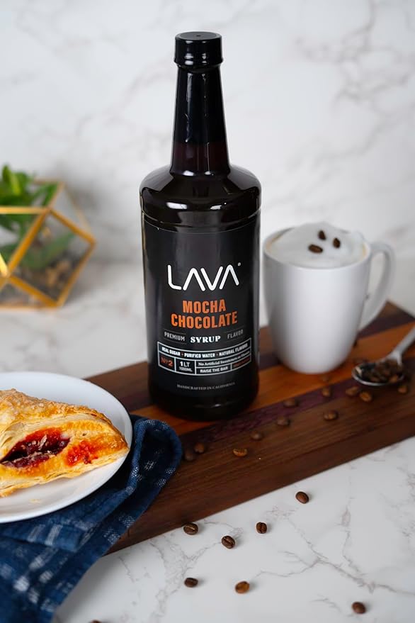 LAVA Premium Mocha Chocolate Syrup, Chocolate Coffee Sweetener, 33.8oz (1-Liter), Made with 100% Sugar, No Artificial Sweeteners, Flavors, or Colors. (1-Pack)