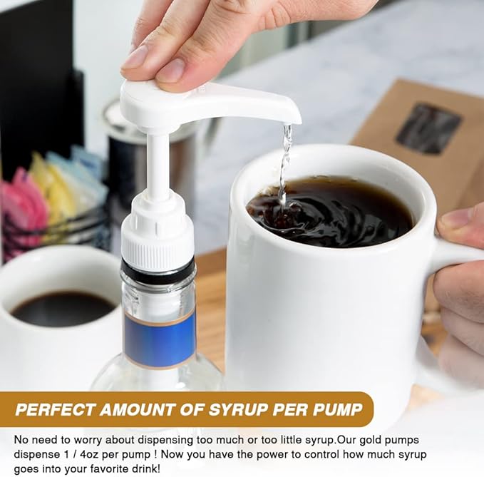 12 Packs White Coffee Syrup Pump Dispenser, Compatible with 25.4 Oz/750ml Bottles, Great for Home & Coffee Bar Drinking Mixes, Tea, Beverage, Cocktails, Plus Spoons(5.23")