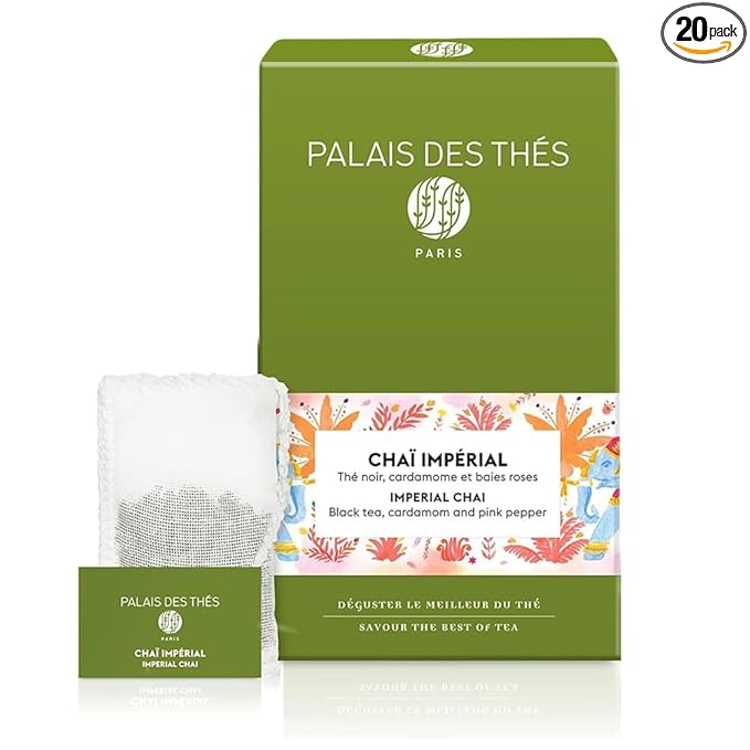 Palais des Thés - Imperial Chai - Black Tea, Cardamom & Pink Pepper - Premium Tea Bags, Serves 20 Cups