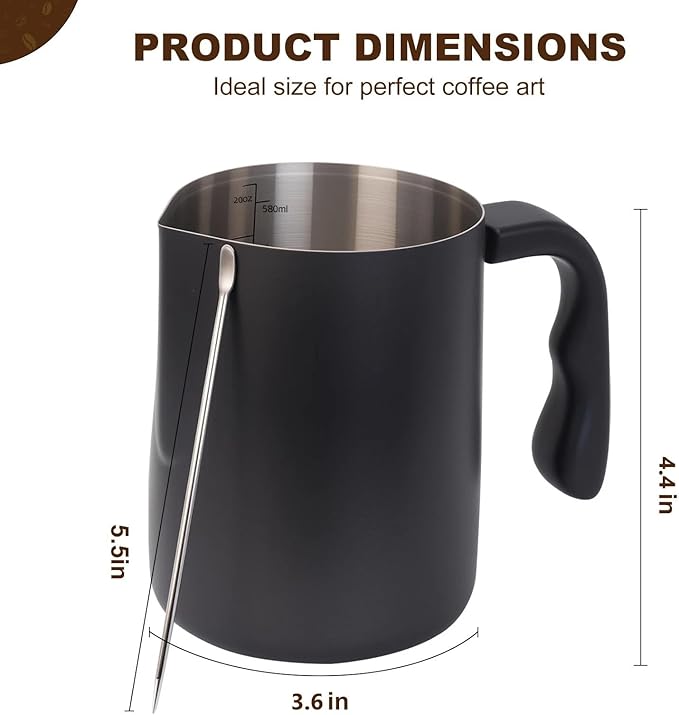 Milk Frothing Pitcher, Steaming Pitchers Stainless Steel Milk/Coffee/Cappuccino/Latte Art Barista Steam Pitchers Milk Jug Cup with Art Pen, 20oz
