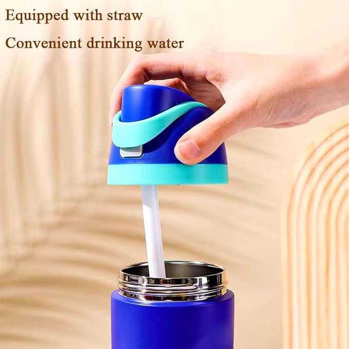DUTHINGS Insulated Stainless Steel Water Bottle with Straw, 24 oz – Leakproof, BPA-Free Reusable Sports & Travel Bottle with Replacement Straw and Cleaning Brush (Blue)