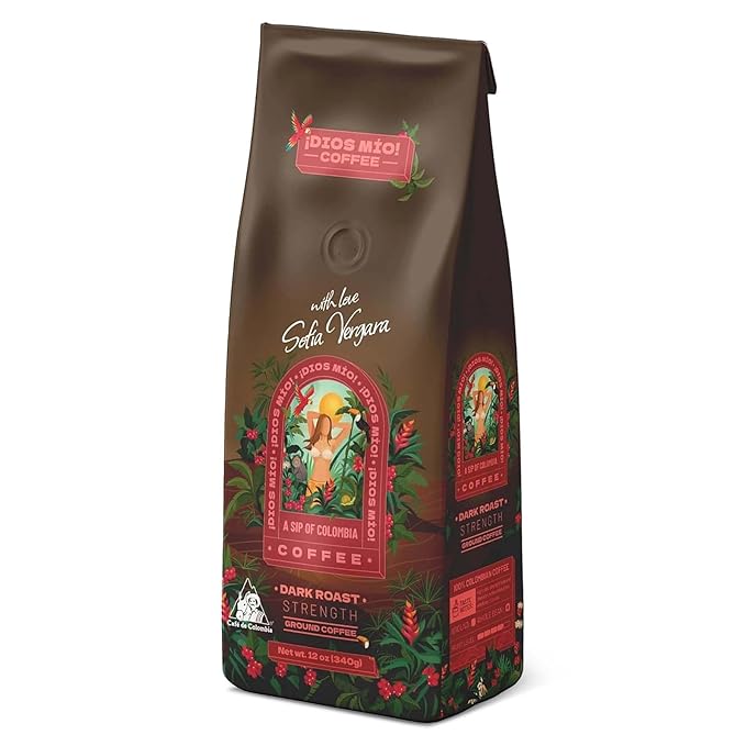 Dios Mio Coffee by Sofia Vergara, Dark Roast, Ground Premium Colombian Coffee, 12 Ounce Bag