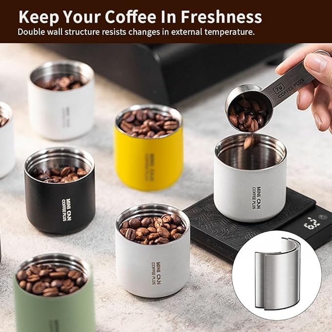 watchget Portable Mini Airtight Coffee Canister - Stainless Steel Coffee Bean Storage with One-way Exhaust Valve for Ground Coffee & Tea, 1oz/30g Capacity, Geometric Pattern Grey &Red