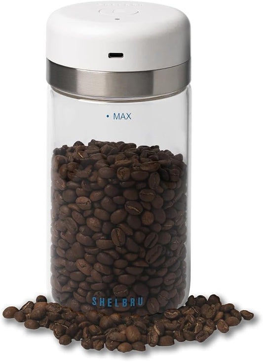 Next-Gen Smart Coffee Canister – Electric Vacuum Seal with Pressure Auto-Detection, Rechargeable Airtight Borosilicate Glass Container for Whole & Ground Beans, Ultimate Freshness Lock (10.5oz)