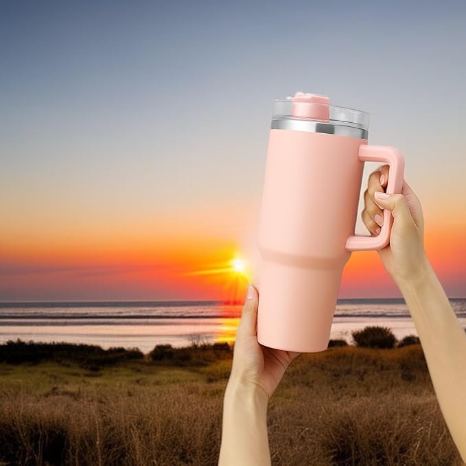 The FaarSky 40 oz Insulated Travel tumbler with lid and straw, 12 Hours Hot & Cold, Vacuum Insulated Stainless Steel, Leak-Proof Lid, (Salmon Pink)