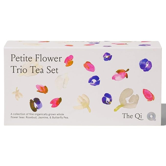 The-Qi Trio Petite Flower Teas Set - 3 Jars of Whole Flowers (Butterfly Pea, Rosebud, & Jasmine) - 100% All Natural Floral Tea Gift Set for Inner Calm, Relaxation, & Wellness - Naturally Caffein-free