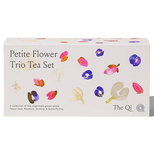 The-Qi Trio Petite Flower Teas Set - 3 Jars of Whole Flowers (Butterfly Pea, Rosebud, & Jasmine) - 100% All Natural Floral Tea Gift Set for Inner Calm, Relaxation, & Wellness - Naturally Caffein-free