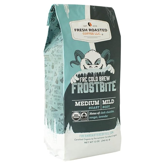 Fresh Roasted Coffee, Organic Frostbite Cold Brew | Mold & Myco 3rd Party Tested, USDA Organic, Kosher | Medium Roast | 12 oz Coarse Ground