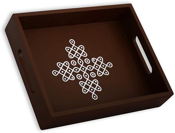 Coffee Table Tray with Handles, Return Gifts for Pooja, Return Gifts for Housewarming, Return Gifts, Indian Return Gifts, Indian Return Gifts for Pooja Bulk - 10" X 8" X 2" Size (4, Brown)