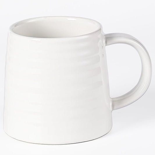Large Ceramic Coffee Mug, Handmade Pottery Mugs, Tea Cups with Big Handle for Office and Home, 15.5 oz, Dishwasher and Microwave Safe (White)