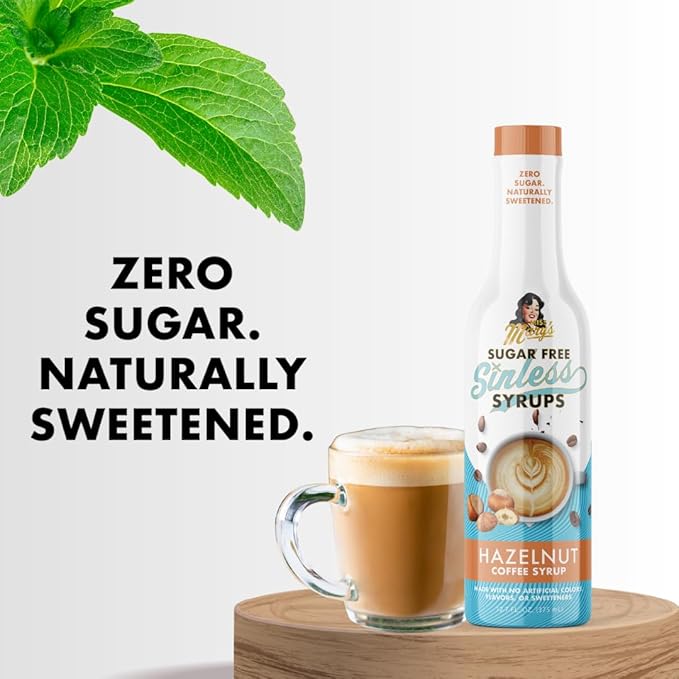 Sugar Free Hazelnut Sinless Syrup - Stevia Based, No Sugar Alcohols or Sucralose, No Artificial Sweeteners, Natural Ingredients, Coffee Tea Cocoa Dessert, Keto Friendly, 1 Pack