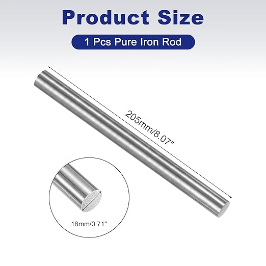 PATIKIL Pure Iron Bar, 0.71" Diameter 8.07" Length Iron String Rod Steel Stick DIY Craft Supplies for Crafting Science Lab Testing
