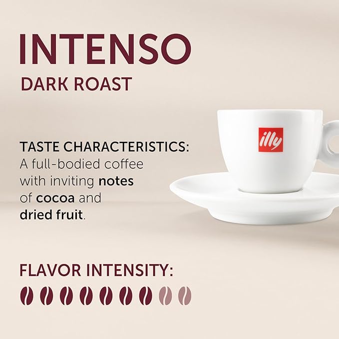 Illy Intenso Ground Espresso Coffee, Bold Roast, Intense, Robust And Full Flavored With Notes Of Deep Cocoa, 100% Arabica Coffee, No Preservatives, 8.8 Ounce (Pack Of 1)