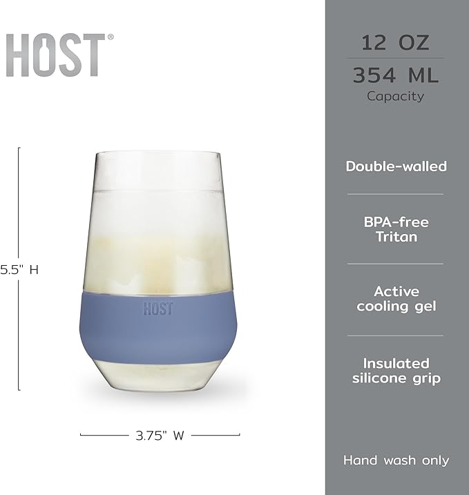 HOST Freeze XL Cooling Cup in Double Walled Insulated Freezable Drink Chilling Tumbler with Freezing Gel, 12 Ounces - Slate Blue Set of 2