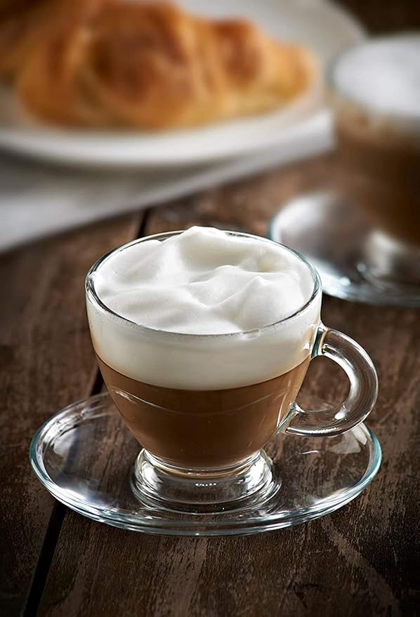 BOHEM'S Espresso Cups, 3.2 oz Small Demitasse Clear Glass Espresso Drinkware, Set Of 6, Cups and Saucers, Espresso Shot Glasses, Clear Expresso Coffee Cups, Tazas de Cafe Expreso