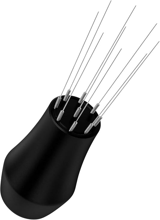 Normcore WDT Distribution Tool with Stand V3-9 Prong Needle Espresso Stirrer - 18 Needles 0.25mm / 0.3mm Thick Spring Wires - Weiss Distribution Technique - Anodized Aluminum Handle