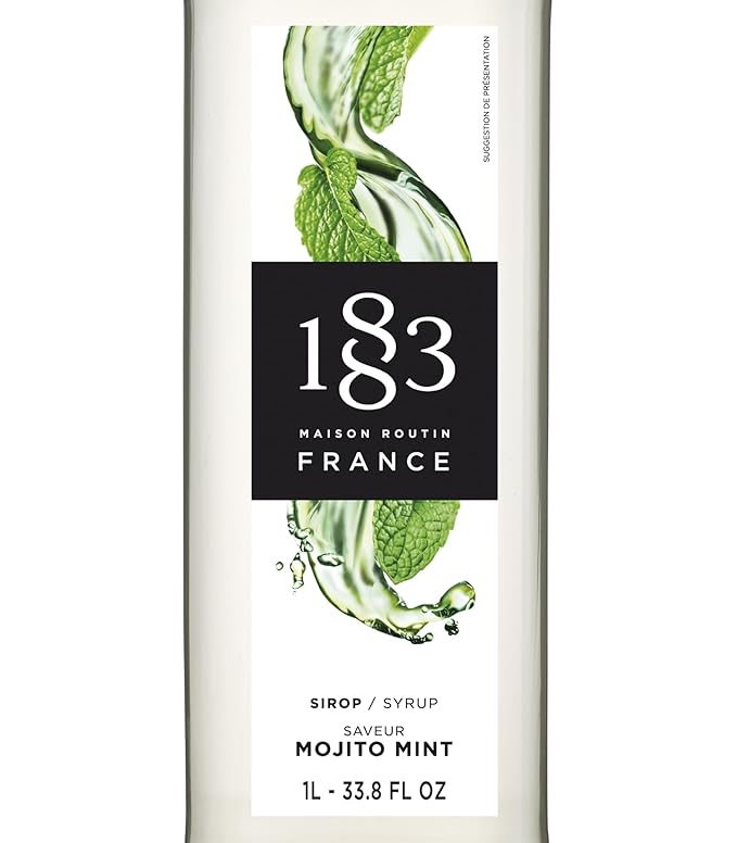 1883 Mojito Mint Syrup for Drinks, Made in France, 1 Liter Plastic Bottle