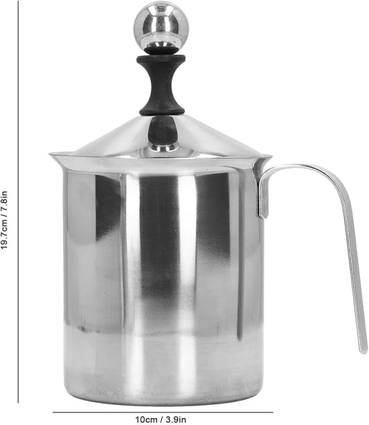 Manual Milk Frother, 27oz Stainless Steel Hand Pump Milk Frother with Double Layer Filter and Lid, Handheld Milk Foam Maker for Coffee, Latte, Cappuccino, Frappe, Matcha, Hot Chocolate