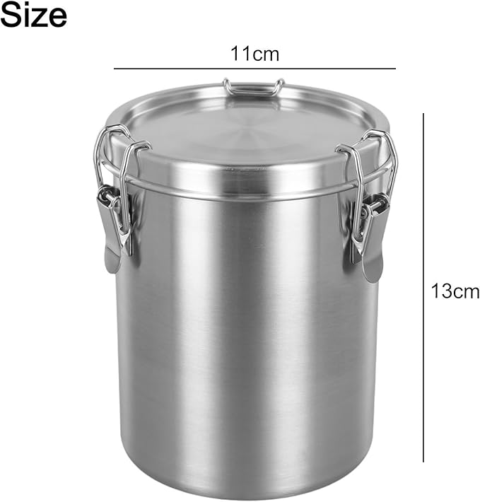 Stainless Steel Airtight Canister, Food Storage Canisters With Airtight Lid Locking Clamp, Stainless Steel Vacuum Sealed Grain Barrels For Coffee Bean Storage(1000ml/ A)
