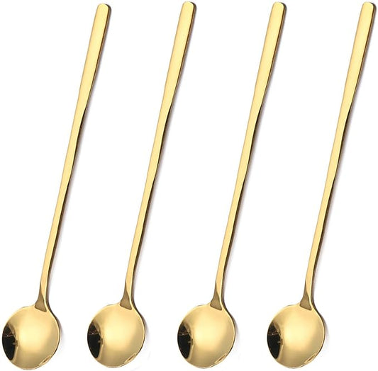 4 Pack Stainless Steel Coffee Spoon, 6.7 Inch Stirring Spoons, Cocktail Stirring Spoons for Coffee Tea Dessert Cake Ice Cream Cappuccino (Gold)