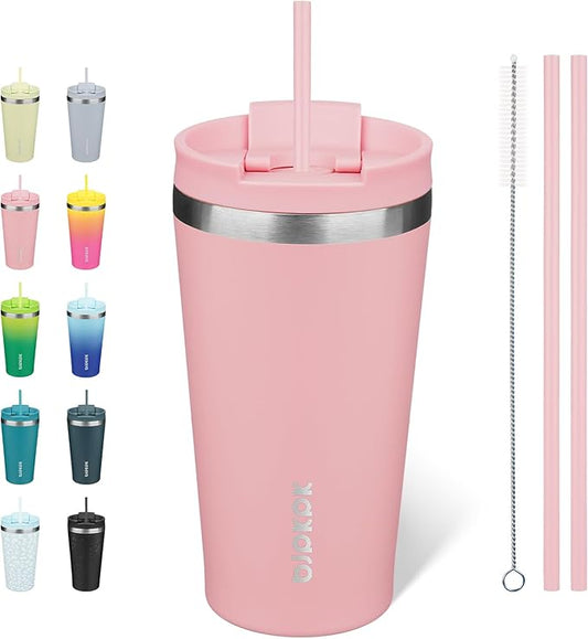 BJPKPK 18oz Tumbler With lid And Straw Stainless Steel Travel Coffee Mug Insulated Tumblers Cups,Light Pink