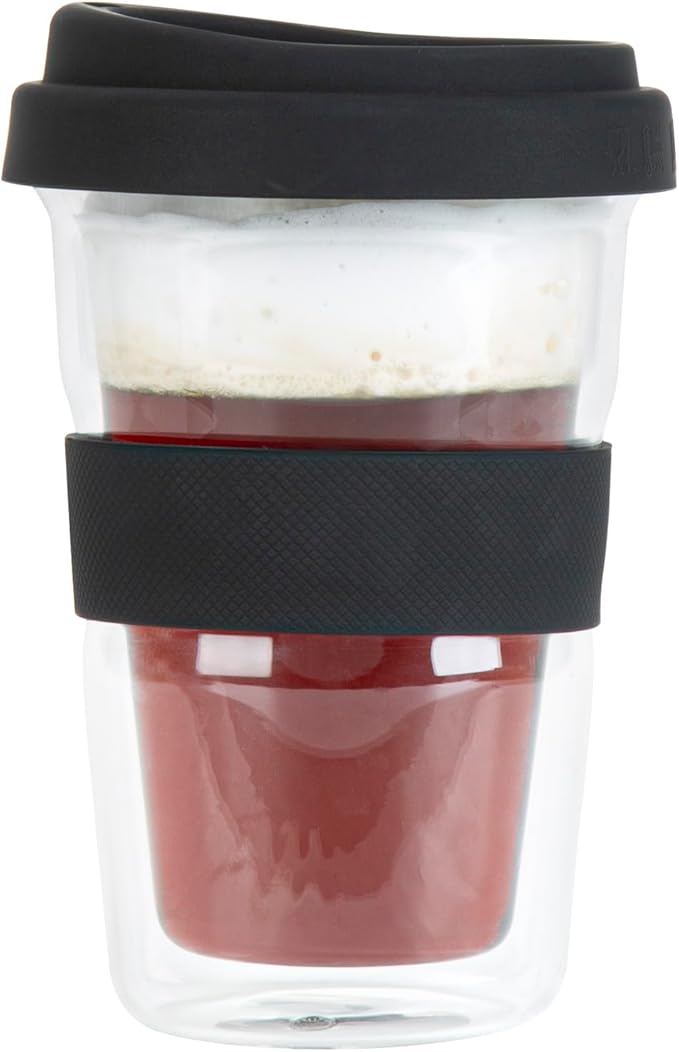 Restaurantware - Forma Professional 13.5 Ounce Insulated Travel Mugs, 10 Double Wall Coffee Mugs - Includes Lids And Sleeves, Reusable, Clear Borosilicate Glass Tumblers, Dishwashable, Microwavable