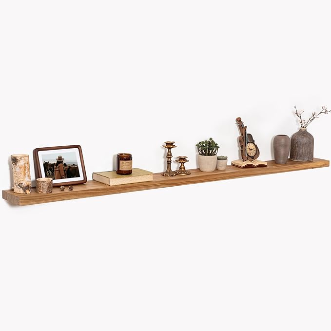 72 Inch Floating Shelves for Wall 1 Pack Shelves for Bedroom, Bathroom, Kitchen, Wall Mounted Rustic Solid Elm Wood Floating Shelf with Invisible Bracket for Books, Decor, Storage, Natural