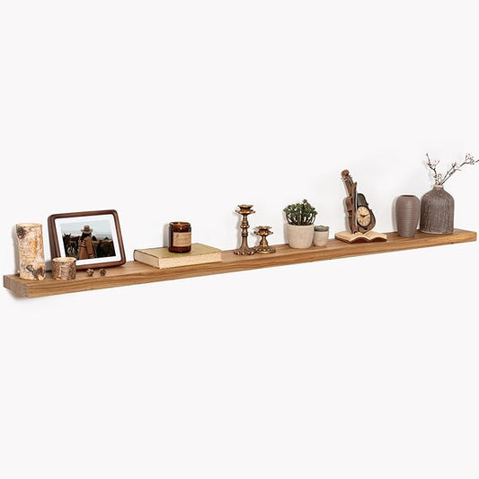 72 Inch Floating Shelves for Wall 1 Pack Shelves for Bedroom, Bathroom, Kitchen, Wall Mounted Rustic Solid Elm Wood Floating Shelf with Invisible Bracket for Books, Decor, Storage, Natural